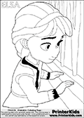 Coloring page with ELSA from the 2013 movie by DISNEY PIXAR called FROZEN (FROST in several countries as well). This coloring page for printing show young princess Elsa in her room.